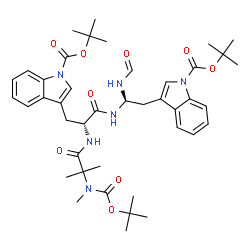 ChemSpider 2D Image | N,2-Dimethyl-N-{[(2-methyl-2-propanyl)oxy]carbonyl}alanyl-N-[(1R)-1-formamido-2-(1-{[(2-methyl-2-propanyl)oxy]carbonyl}-1H-indol-3-yl)ethyl]-1-{[(2-methyl-2-propanyl)oxy]carbonyl}-D-tryptophanamide | C42H56N6O9