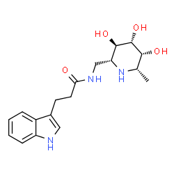ChemSpider 2D Image | 3-(1H-Indol-3-yl)-N-{[(2R,3R,4R,5R,6S)-3,4,5-trihydroxy-6-methyl-2-piperidinyl]methyl}propanamide | C18H25N3O4