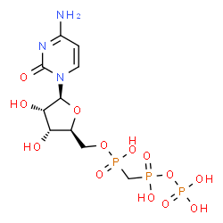 ChemSpider 2D Image | 4-Amino-1-[5-O-(hydroxy{[hydroxy(phosphonooxy)phosphoryl]methyl}phosphoryl)-beta-L-ribofuranosyl]-2(1H)-pyrimidinone | C10H18N3O13P3