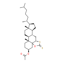 ChemSpider 2D Image | (3S,4aR,7aS,8aS,8bS,11R,11aR,13aS,13bR)-11a,13b-Dimethyl-11-[(2R)-6-methyl-2-heptanyl]-6-thioxohexadecahydrocyclopenta[1,2]phenanthro[9,8a-d][1,3]oxathiol-3-yl acetate | C30H48O3S2