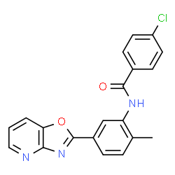 ChemSpider 2D Image | 4-Chloro-N-[2-methyl-5-([1,3]oxazolo[4,5-b]pyridin-2-yl)phenyl]benzamide | C20H14ClN3O2
