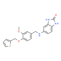 ChemSpider 2D Image | 5-{[3-Methoxy-4-(2-thienylmethoxy)benzyl]amino}-1,3-dihydro-2H-benzimidazol-2-one | C20H19N3O3S