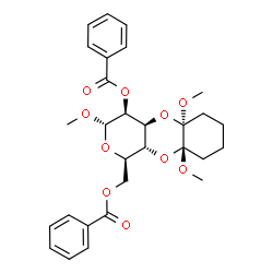 ChemSpider 2D Image | (1R,3S,4S,4aS,5aS,9aS,10aR)-1-[(Benzoyloxy)methyl]-3,5a,9a-trimethoxydecahydro-1H-pyrano[3,4-b][1,4]benzodioxin-4-yl benzoate | C29H34O10