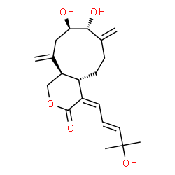 ChemSpider 2D Image | (4Z,4aS,8R,9R,11aR)-8,9-Dihydroxy-4-[(2E)-4-hydroxy-4-methyl-2-penten-1-ylidene]-7,11-bis(methylene)decahydrocyclonona[c]pyran-3(1H)-one | C20H28O5