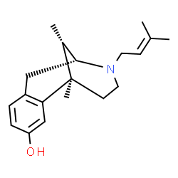 ChemSpider 2D Image | (2a,6a,11R*)-1,2,3,4,5,6-Hexahydro-6,11-dimethyl-3-(3-methyl-2-butenyl)-2,6-methano-3-benzazocin-8-ol | C19H27NO