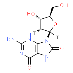 ChemSpider 2D Image | 2-Amino-9-{2-[(1,2-~3~H_2_)deoxy]-alpha-D-ribofuranosyl}-7,9-dihydro-3H-purine-6,8-dione | C10H11T2N5O5