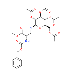 ChemSpider 2D Image | Methyl (2S)-2-{[(benzyloxy)carbonyl]amino}-3-{[(2R,3R,4S,5R,6R)-3,4,5-triacetoxy-6-(acetoxymethyl)tetrahydro-2H-pyran-2-yl]amino}propanoate | C26H34N2O13