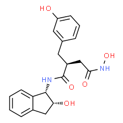 ChemSpider 2D Image | (2R)-N~4~-Hydroxy-2-(3-hydroxybenzyl)-N~1~-[(1S,2R)-2-hydroxy-2,3-dihydro-1H-inden-1-yl]succinamide | C20H22N2O5