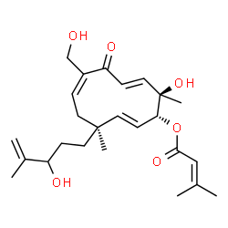 ChemSpider 2D Image | (1R,2E,4S,6Z,9E,11R)-11-Hydroxy-7-(hydroxymethyl)-4-(3-hydroxy-4-methyl-4-penten-1-yl)-4,11-dimethyl-8-oxo-2,6,9-cycloundecatrien-1-yl 3-methyl-2-butenoate | C25H36O6