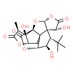 ChemSpider 2D Image | (1R,3R,7S,8S,9R,10R,11S,13S,16S,17R)-6,9,17-Trihydroxy-16-methyl-8-(2-methyl-2-propanyl)-2,4,14,19-tetraoxahexacyclo[8.7.2.0~1,11~.0~3,7~.0~7,11~.0~13,17~]nonadecane-5,15,18-trione | C20H24O10