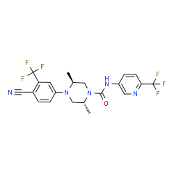 ChemSpider 2D Image | (2R,5S)-4-[4-Cyano-3-(trifluoromethyl)phenyl]-2,5-dimethyl-N-[6-(trifluoromethyl)-3-pyridinyl]-1-piperazinecarboxamide | C21H19F6N5O