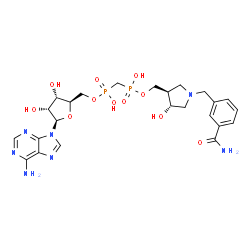 ChemSpider 2D Image | 5'-O-[{[{[(3R,4R)-1-(3-Carbamoylbenzyl)-4-hydroxy-3-pyrrolidinyl]methoxy}(hydroxy)phosphoryl]methyl}(hydroxy)phosphoryl]adenosine | C24H33N7O11P2