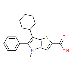 ChemSpider 2D Image | 6-Cyclohexyl-4-methyl-5-phenyl-4H-thieno[3,2-b]pyrrole-2-carboxylic acid | C20H21NO2S