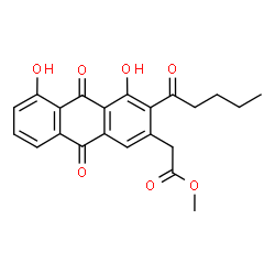 ChemSpider 2D Image | Methyl (4,5-dihydroxy-9,10-dioxo-3-pentanoyl-9,10-dihydro-2-anthracenyl)acetate | C22H20O7
