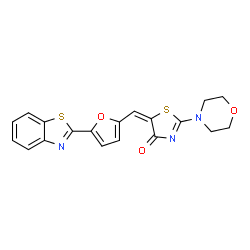 ChemSpider 2D Image | (5E)-5-{[5-(1,3-Benzothiazol-2-yl)-2-furyl]methylene}-2-(4-morpholinyl)-1,3-thiazol-4(5H)-one | C19H15N3O3S2