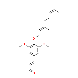ChemSpider 2D Image | (2E)-3-(4-{[(2E)-3,7-Dimethyl-2,6-octadien-1-yl]oxy}-3,5-dimethoxyphenyl)acrylaldehyde | C21H28O4