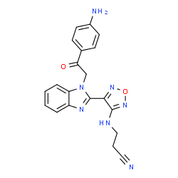 ChemSpider 2D Image | 3-[(4-{1-[2-(4-Aminophenyl)-2-oxoethyl]-1H-benzimidazol-2-yl}-1,2,5-oxadiazol-3-yl)amino]propanenitrile | C20H17N7O2