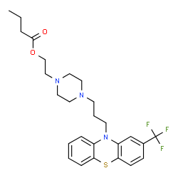 ChemSpider 2D Image | 2-(4-{3-[2-(Trifluoromethyl)-10H-phenothiazin-10-yl]propyl}-1-piperazinyl)ethyl butyrate | C26H32F3N3O2S