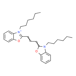 ChemSpider 2D Image | 3-Hexyl-2-(3-(3-hexyl-2(3H)-benzoxazolylidene)-1-propenyl)benzoxazolium | C29H37N2O2
