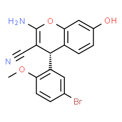 ChemSpider 2D Image | (4R)-2-Amino-4-(5-bromo-2-methoxyphenyl)-7-hydroxy-4H-chromene-3-carbonitrile | C17H13BrN2O3