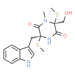 ChemSpider 2D Image | (3S,6S)-6-(Hydroxymethyl)-3-(1H-indol-3-ylmethyl)-1-methyl-3,6-bis(methylsulfanyl)-2,5-piperazinedione | C17H21N3O3S2