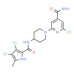 ChemSpider 2D Image | 2-Chloro-6-(4-{[(3,4-dichloro-5-methyl-1H-pyrrol-2-yl)carbonyl]amino}-1-piperidinyl)isonicotinamide | C17H18Cl3N5O2