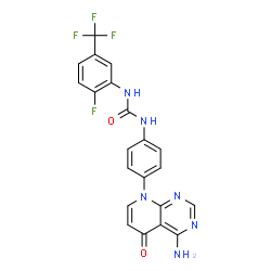 ChemSpider 2D Image | 1-[4-(4-Amino-5-oxopyrido[2,3-d]pyrimidin-8(5H)-yl)phenyl]-3-[2-fluoro-5-(trifluoromethyl)phenyl]urea | C21H14F4N6O2