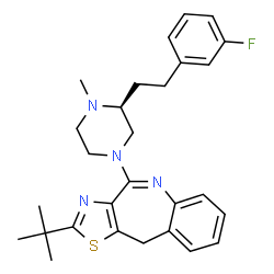 ChemSpider 2D Image | 4-{(3S)-3-[2-(3-Fluorophenyl)ethyl]-4-methyl-1-piperazinyl}-2-(2-methyl-2-propanyl)-10H-[1,3]thiazolo[4,5-c][1]benzazepine | C28H33FN4S