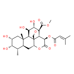 ChemSpider 2D Image | Methyl (2alpha,3alpha,11beta,12alpha,13beta,15beta)-2,3,11,12-tetrahydroxy-15-[(3-methyl-2-butenoyl)oxy]-16-oxo-13,20-epoxypicrasan-21-oate | C26H36O11