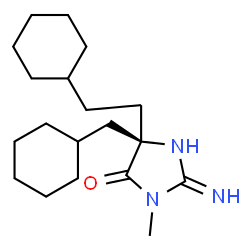 ChemSpider 2D Image | (2E,5R)-5-(2-cyclohexylethyl)-5-(cyclohexylmethyl)-2-imino-3-methylimidazolidin-4-one | C19H33N3O