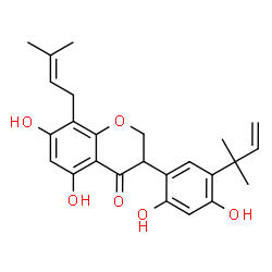 ChemSpider 2D Image | 3-[2,4-Dihydroxy-5-(2-methyl-3-buten-2-yl)phenyl]-5,7-dihydroxy-8-(3-methyl-2-buten-1-yl)-2,3-dihydro-4H-chromen-4-one | C25H28O6