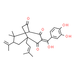 ChemSpider 2D Image | (3Z)-3-[(3,4-Dihydroxyphenyl)(hydroxy)methylene]-7-isopropenyl-8,8-dimethyl-5-(3-methyl-2-buten-1-yl)bicyclo[3.3.2]decane-2,4,9-trione | C27H32O6