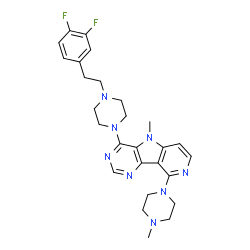 ChemSpider 2D Image | 4-{4-[2-(3,4-Difluorophenyl)ethyl]-1-piperazinyl}-5-methyl-9-(4-methyl-1-piperazinyl)-5H-pyrido[3',4':4,5]pyrrolo[3,2-d]pyrimidine | C27H32F2N8