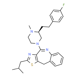 ChemSpider 2D Image | 4-{(3S)-3-[2-(4-Fluorophenyl)ethyl]-4-methyl-1-piperazinyl}-2-isobutyl-10H-[1,3]thiazolo[4,5-c][1]benzazepine | C28H33FN4S