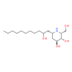 ChemSpider 2D Image | (2R,3S,4S,6S)-2-(Hydroxymethyl)-6-(2-hydroxyundecyl)-3,4-piperidinediol | C17H35NO4