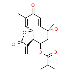 ChemSpider 2D Image | (3aR,4R,6R,7E,10Z,11aR)-6-Hydroxy-6,10-dimethyl-3-methylene-2,9-dioxo-2,3,3a,4,5,6,9,11a-octahydrocyclodeca[b]furan-4-yl 2-methylpropanoate | C19H24O6