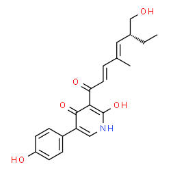 ChemSpider 2D Image | 2-Hydroxy-3-[(2E,4E,6R)-6-(hydroxymethyl)-4-methyl-2,4-octadienoyl]-5-(4-hydroxyphenyl)-4(1H)-pyridinone | C21H23NO5