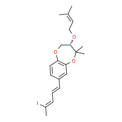 ChemSpider 2D Image | (3S)-8-[(1E,3Z)-4-Iodo-1,3-pentadien-1-yl]-2,2-dimethyl-3-[(3-methyl-2-buten-1-yl)oxy]-3,4-dihydro-2H-1,5-benzodioxepine | C21H27IO3