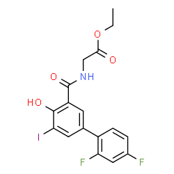 ChemSpider 2D Image | Ethyl N-[(2',4'-difluoro-4-hydroxy-5-iodo-3-biphenylyl)carbonyl]glycinate | C17H14F2INO4