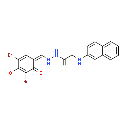 ChemSpider 2D Image | N'-[(Z)-(3,5-Dibromo-4-hydroxy-6-oxo-2,4-cyclohexadien-1-ylidene)methyl]-2-(2-naphthylamino)acetohydrazide | C19H15Br2N3O3
