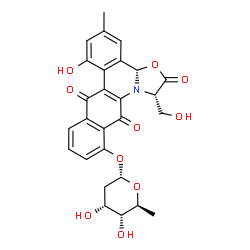 ChemSpider 2D Image | (1S,3aS)-7-Hydroxy-1-(hydroxymethyl)-5-methyl-2,8,13-trioxo-1,2,8,13-tetrahydro-3aH-benzo[b][1,3]oxazolo[3,2-f]phenanthridin-12-yl 2,6-dideoxy-alpha-L-ribo-hexopyranoside | C27H25NO10