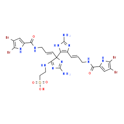 ChemSpider 2D Image | 2-({2,2'-Diamino-4',5-bis[(1E)-3-{[(4,5-dibromo-1H-pyrrol-2-yl)carbonyl]amino}-1-propen-1-yl]-3H,4'H-4,4'-biimidazol-5'-yl}amino)ethanesulfonic acid | C24H25Br4N11O5S