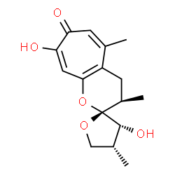 ChemSpider 2D Image | (2R,3R,3'R,4'R)-3',8-Dihydroxy-3,4',5-trimethyl-3,4,4',5'-tetrahydro-3'H,7H-spiro[cyclohepta[b]pyran-2,2'-furan]-7-one | C16H20O5