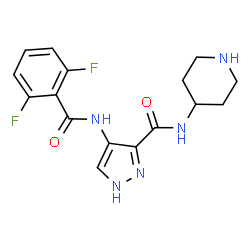 ChemSpider 2D Image | 4-[(2,6-Difluorobenzoyl)amino]-N-(4-piperidinyl)-1H-pyrazole-3-carboxamide | C16H17F2N5O2