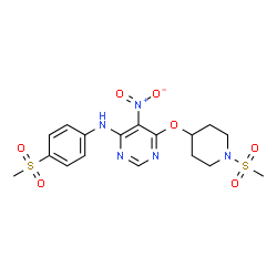 ChemSpider 2D Image | N-[4-(Methylsulfonyl)phenyl]-6-{[1-(methylsulfonyl)-4-piperidinyl]oxy}-5-nitro-4-pyrimidinamine | C17H21N5O7S2