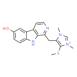 ChemSpider 2D Image | 5-[(6-Hydroxy-9H-beta-carbolin-1-yl)methyl]-1,3-dimethyl-4-(methylsulfanyl)-1H-imidazol-3-ium | C18H19N4OS