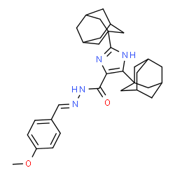 ChemSpider 2D Image | 2,5-Di(adamantan-1-yl)-N'-[(E)-(4-methoxyphenyl)methylene]-1H-imidazole-4-carbohydrazide | C32H40N4O2