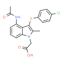 ChemSpider 2D Image | {3-[(4-CHLOROPHENYL)SULFANYL]-4-ACETAMIDO-2-METHYLINDOL-1-YL}ACETIC ACID | C19H17ClN2O3S