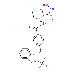 ChemSpider 2D Image | (3R,4R)-N-Hydroxy-4-[(4-{[2-(trifluoromethyl)-1H-benzimidazol-1-yl]methyl}benzoyl)amino]tetrahydro-2H-pyran-3-carboxamide | C22H21F3N4O4
