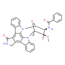 ChemSpider 2D Image | N-[(15R,16S,17R,18S)-17-Methoxy-17,18-dimethyl-5-oxo-28-oxa-4,14,19-triazaoctacyclo[12.11.2.1~15,18~.0~2,6~.0~7,27~.0~8,13~.0~19,26~.0~20,25~]octacosa-1,6,8,10,12,20,22,24,26-nonaen-16-yl]-N-methylben
zamide | C35H30N4O4